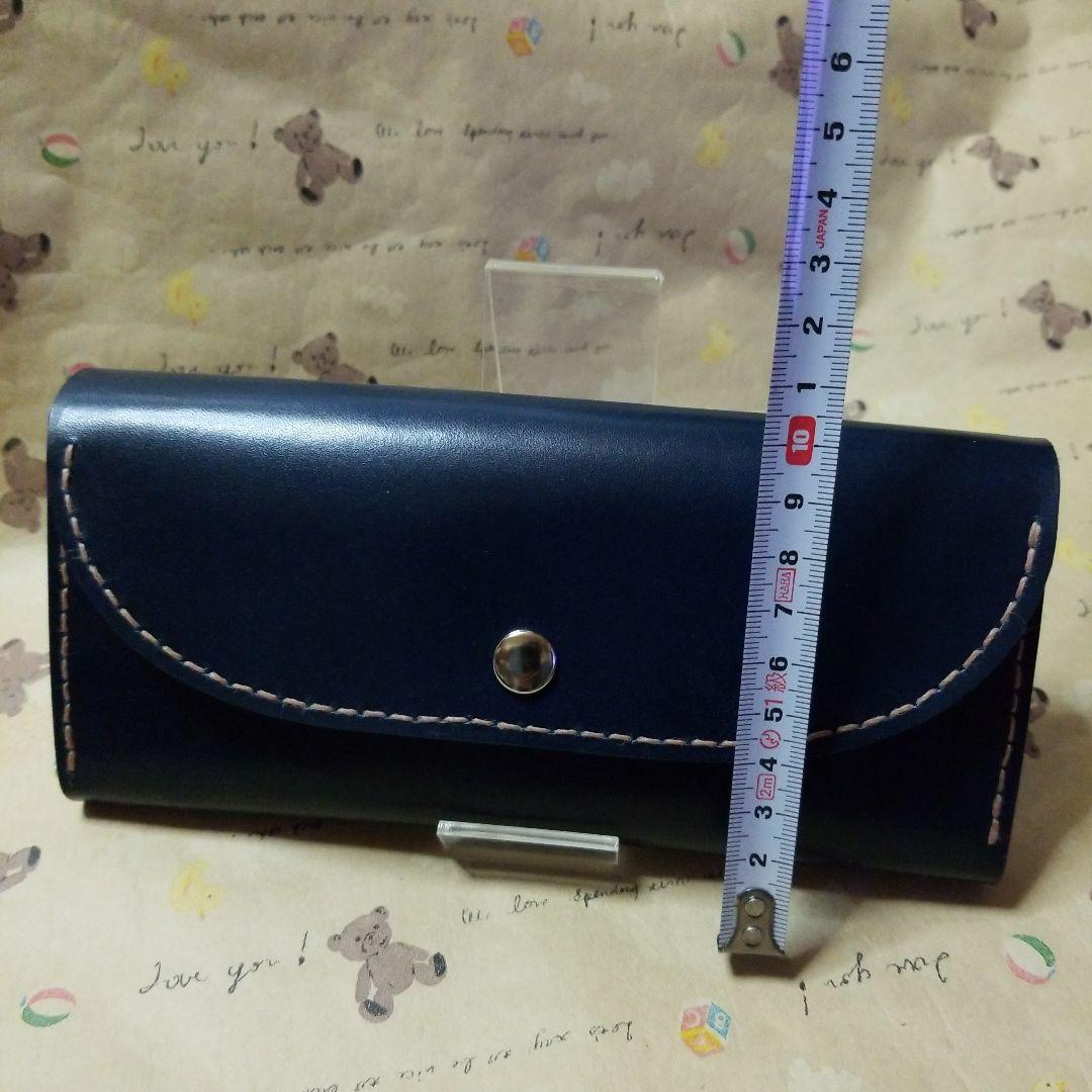 牛革　ネイビー✖️ヌメ革　超シンプル　ハンドメイド長財布