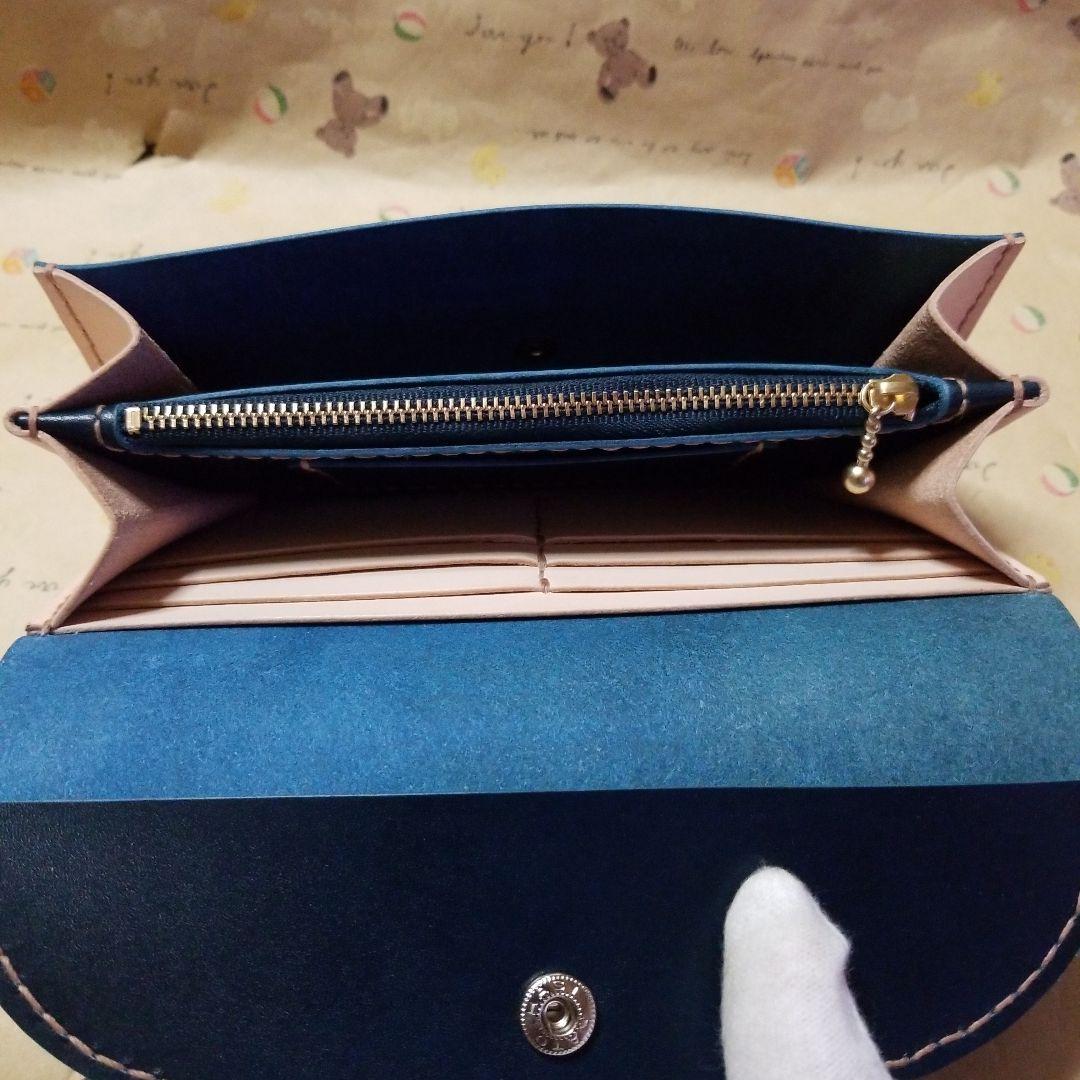 牛革　ネイビー✖️ヌメ革　超シンプル　ハンドメイド長財布