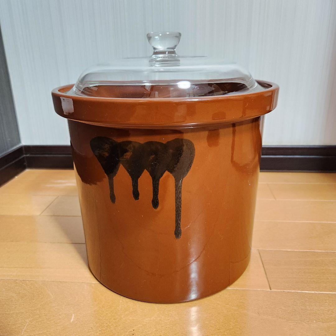 【超美品♪希少品】久松窯 ３号 切立 ガラス蓋 重し付　寸胴型 漬物容器