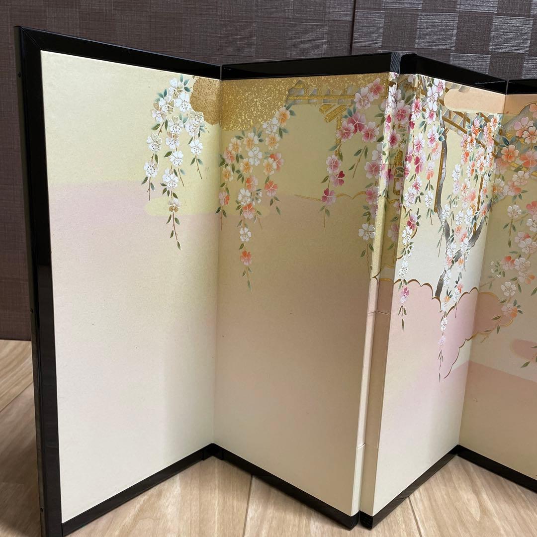 雛人形　桃の節句　屏風　花柄六曲1本　本仕立　黒塗