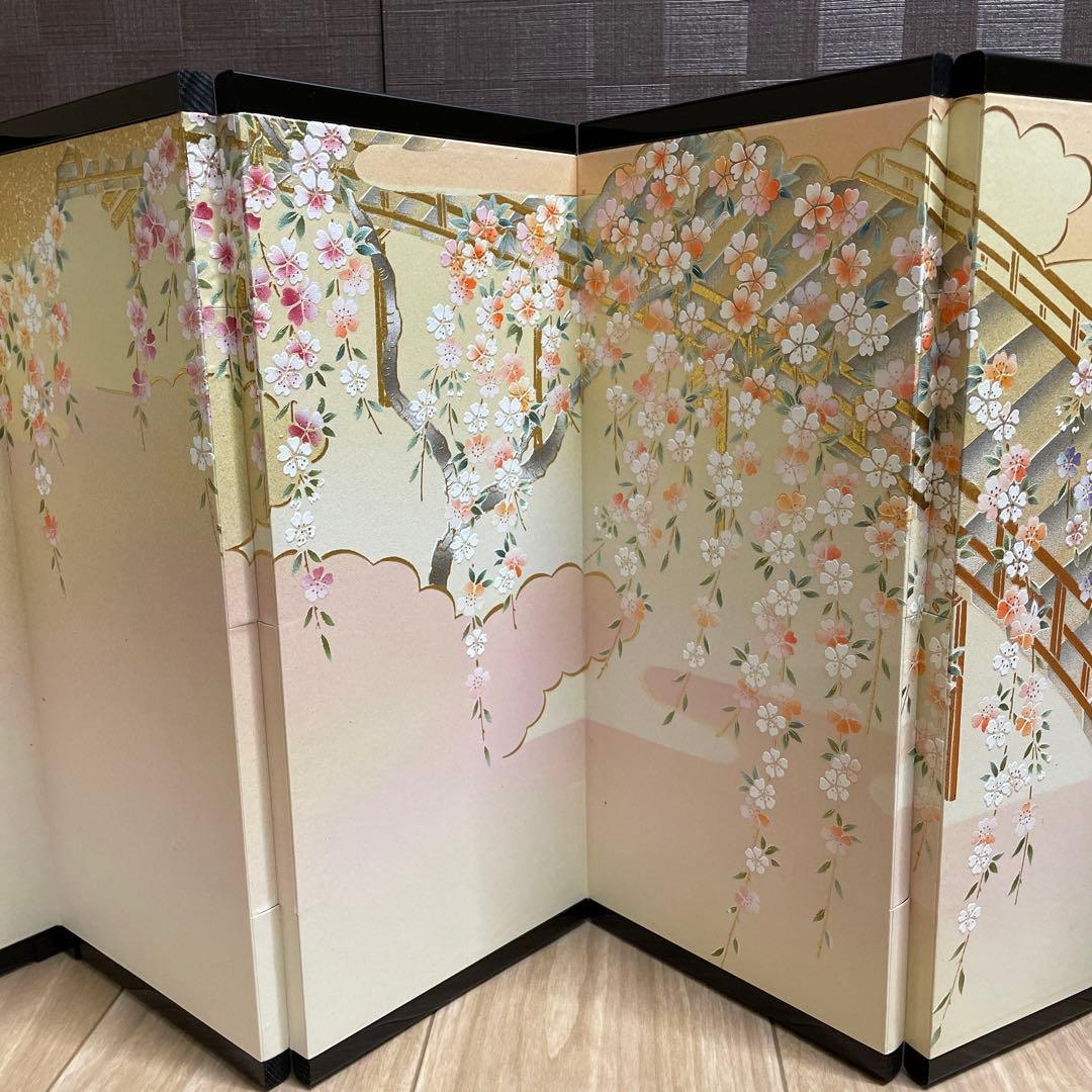 雛人形　桃の節句　屏風　花柄六曲1本　本仕立　黒塗