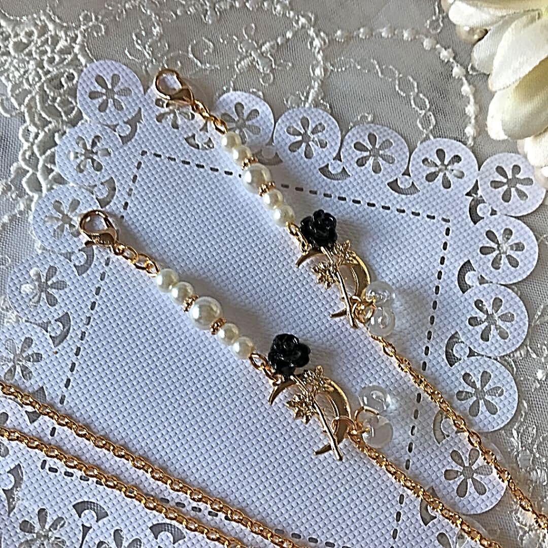 ♪393❤️ 薔薇　黒薔薇　パール　マスクチェーン　マスク　メガネチェーン