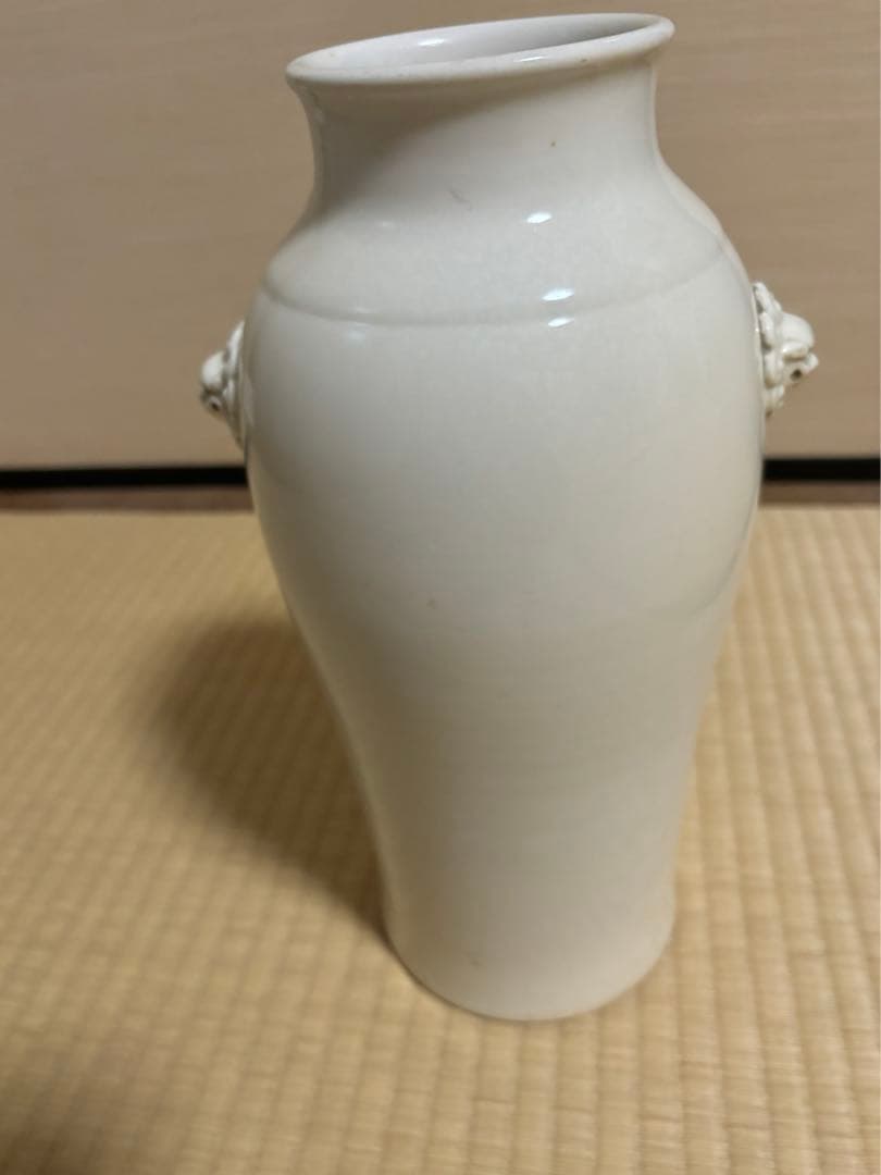 清時代　中国古美術　骨董品　唐物 白磁獅耳花瓶 壺 徳化窯