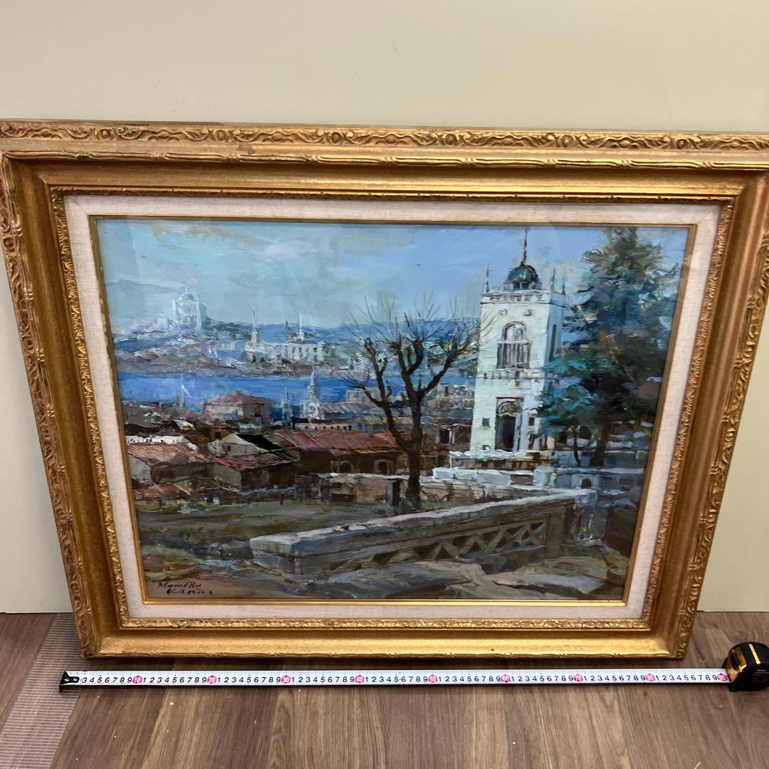 真作 加納守 油彩画 油絵 F10号 風景画 金彩 額装 サイン入り 昭和レトロ