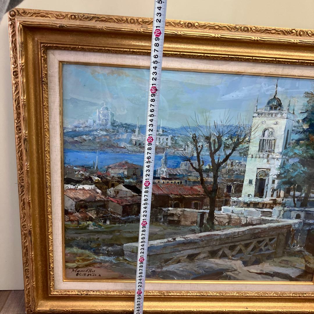 真作 加納守 油彩画 油絵 F10号 風景画 金彩 額装 サイン入り 昭和レトロ
