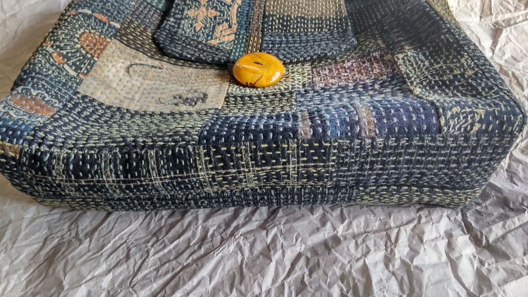 古布 パッチワーク バッグ 刺し子 絣 型染め 鶴 襤褸