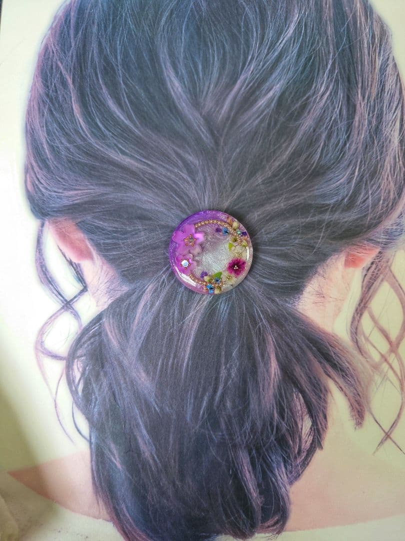 レジン　猫　ドライフラワー　ヘアゴム　ブローチ　ポニーフック　No.616
