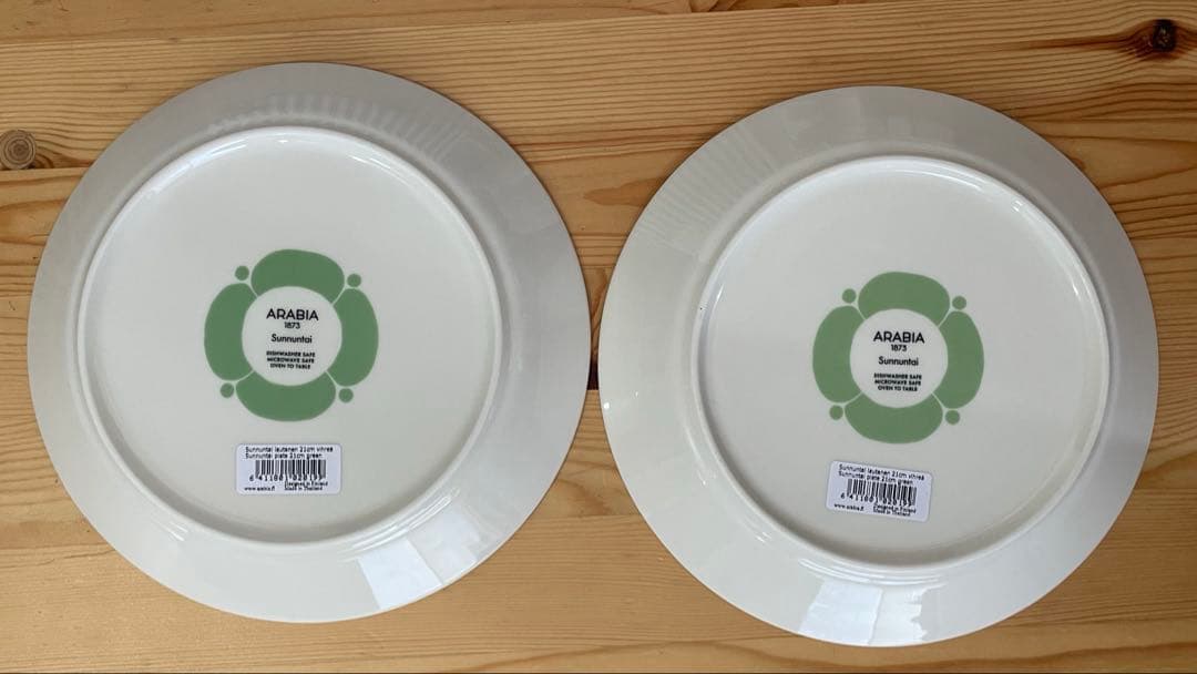 ARABIA Sunnuntaia グリーン ドット皿 2枚セット