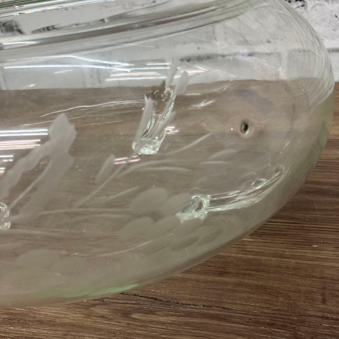 D-壁 アンティーク ガラス鉢 金魚鉢 吹きガラス 花柄 カットガラス