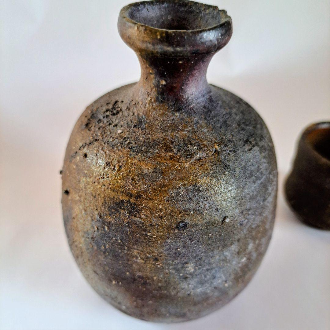 【備前焼】焼締め　徳利　お猪口　一輪挿し　名工日幡光顕【美術工芸品】
