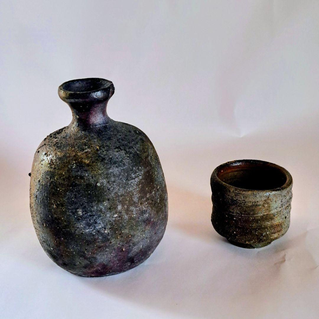 【備前焼】焼締め　徳利　お猪口　一輪挿し　名工日幡光顕【美術工芸品】