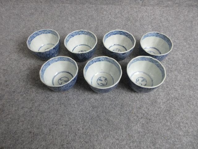 伊万里染付微塵唐草向付7個 [B29004]