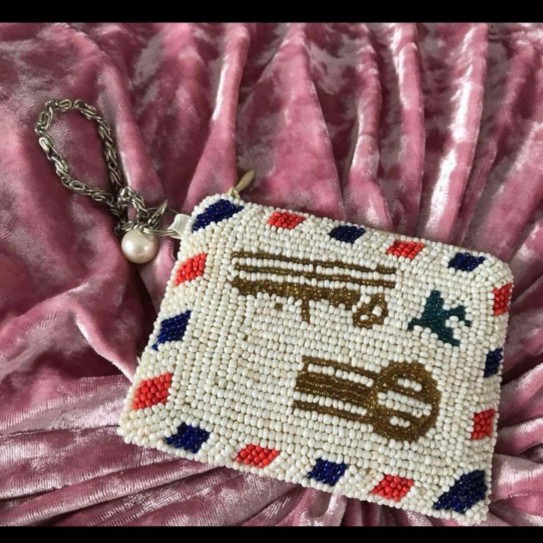 ビーズ　 ミニ財布　小銭入れ　パリ　フランス　飛行機　エアメール