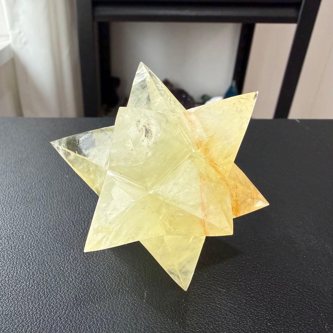 天然石シトリンのマカバスター　アステロイド　置物　彫物NO.030410