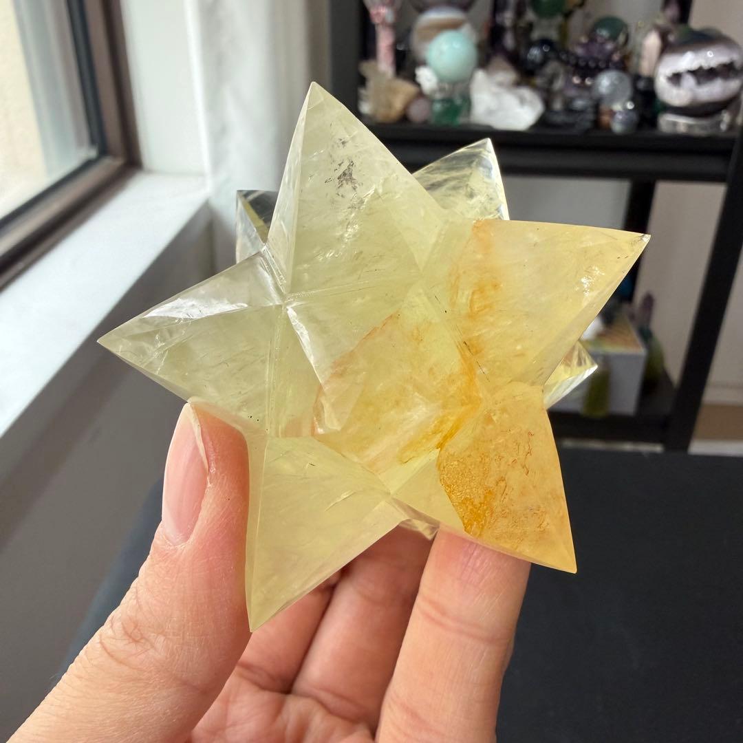 天然石シトリンのマカバスター　アステロイド　置物　彫物NO.030410