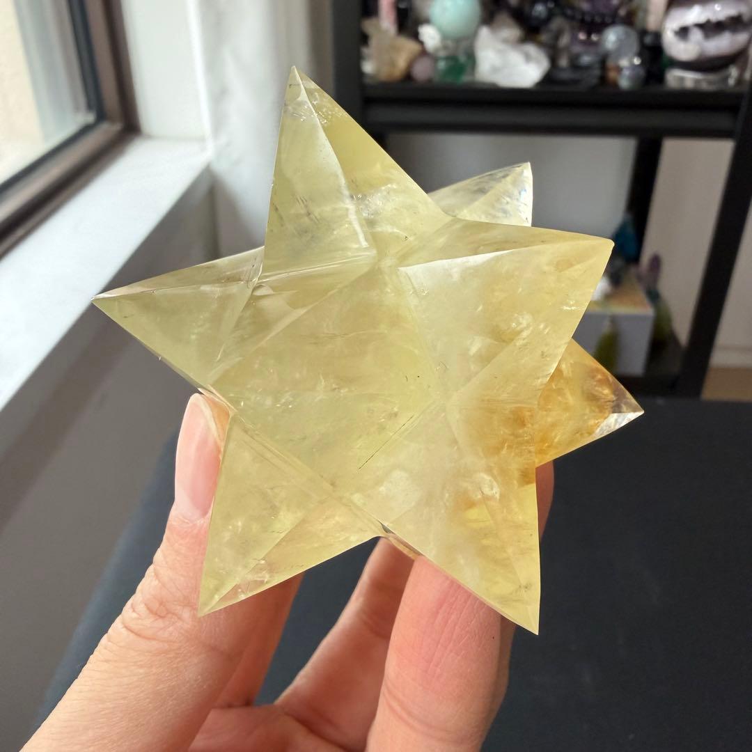 天然石シトリンのマカバスター　アステロイド　置物　彫物NO.030410