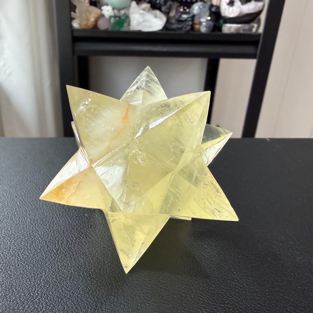 天然石シトリンのマカバスター　アステロイド　置物　彫物NO.030410