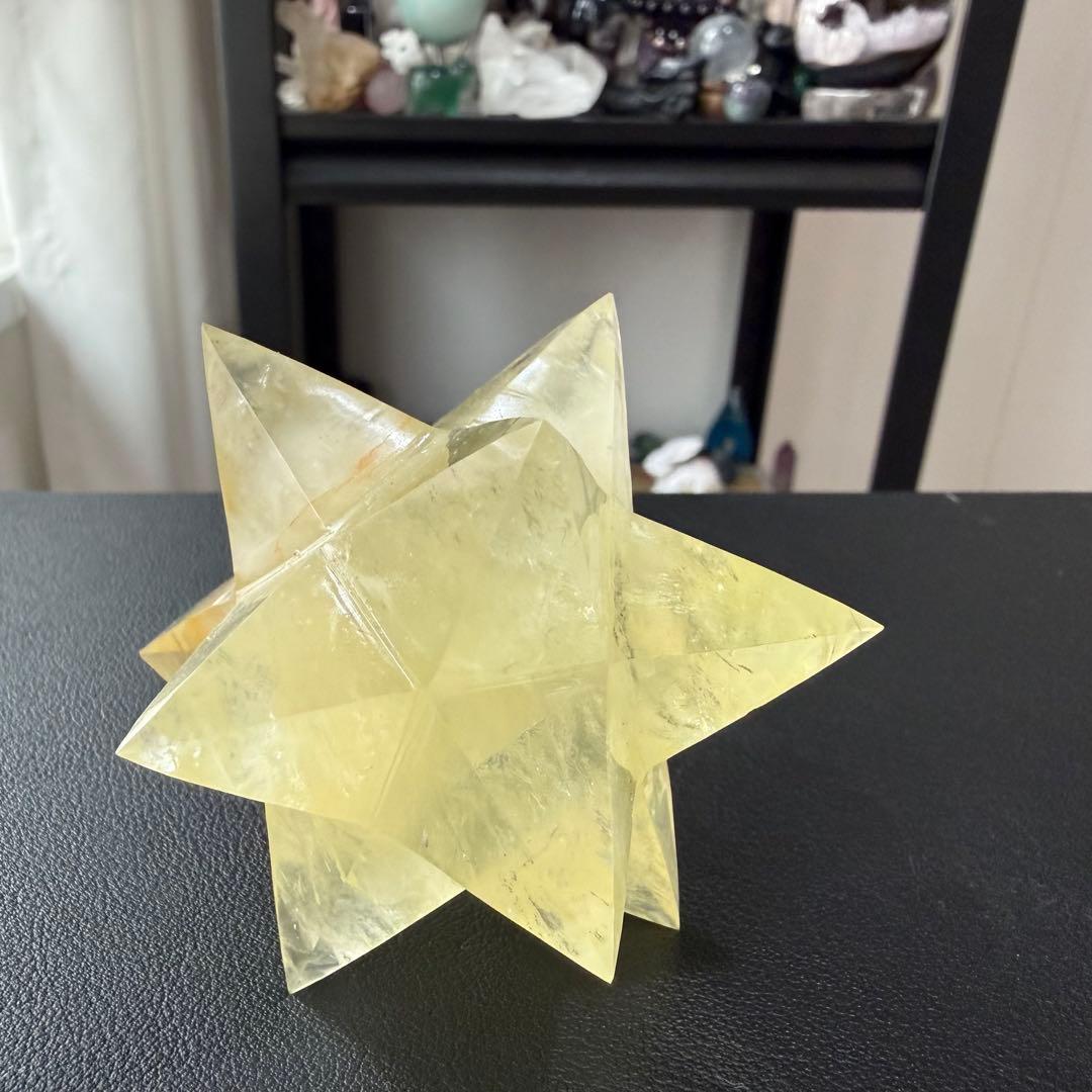 天然石シトリンのマカバスター　アステロイド　置物　彫物NO.030410