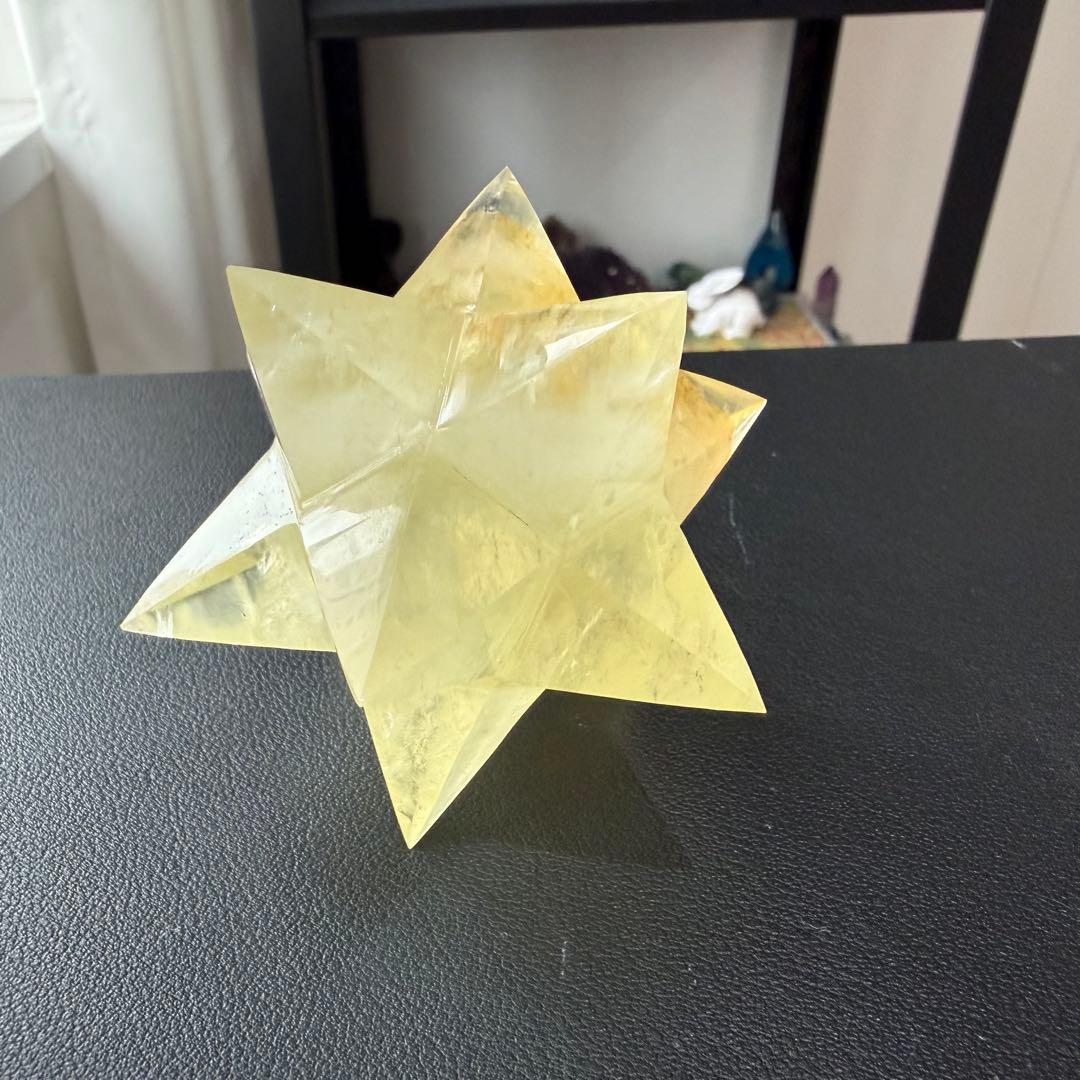 天然石シトリンのマカバスター　アステロイド　置物　彫物NO.030410