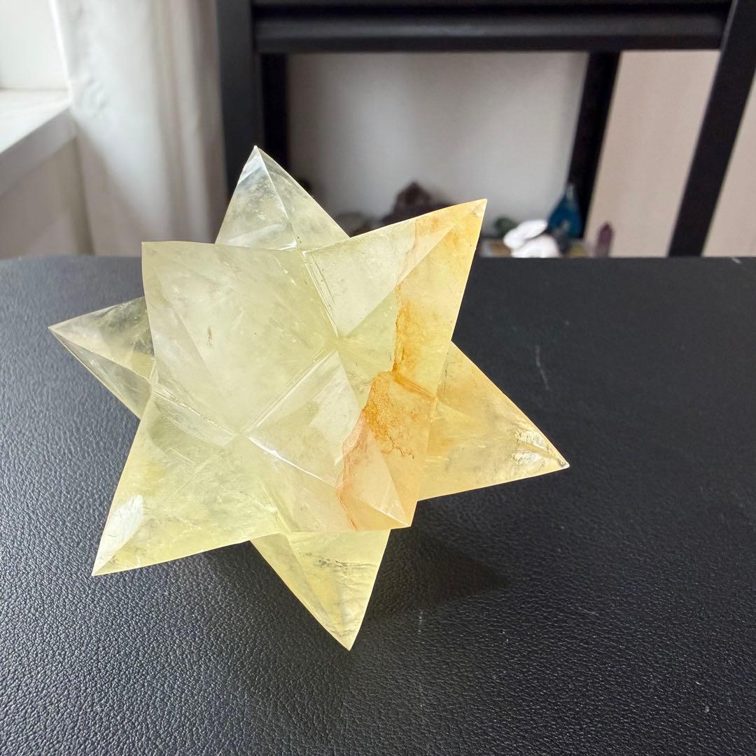 天然石シトリンのマカバスター　アステロイド　置物　彫物NO.030410