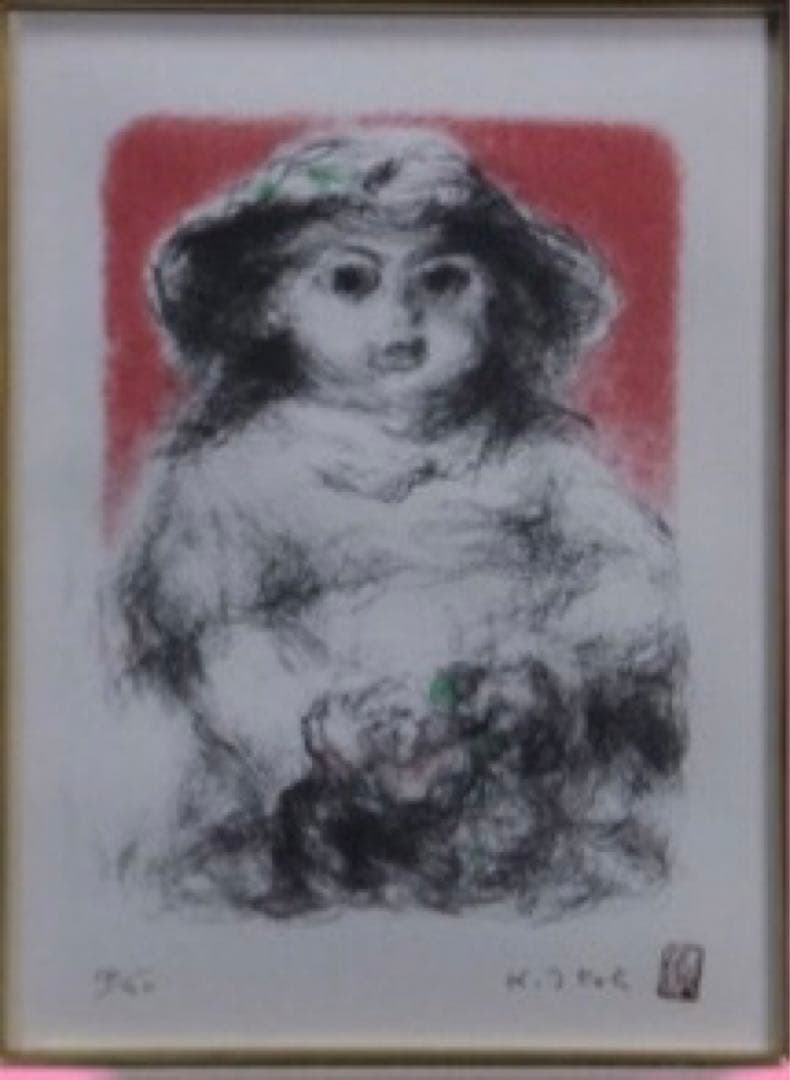 文化勲章 伊藤清永「フランス人形」版画 14/90 直筆サイン　大丸百貨店購入