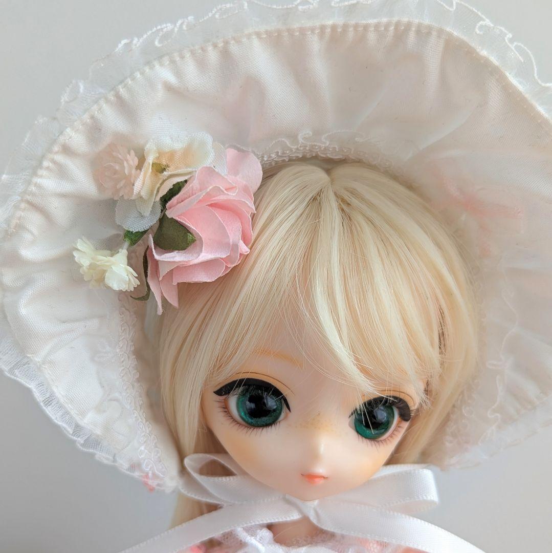 1554【ハルモニアブルーム服 】ピンクの花柄ワンピースとボンネットのセット