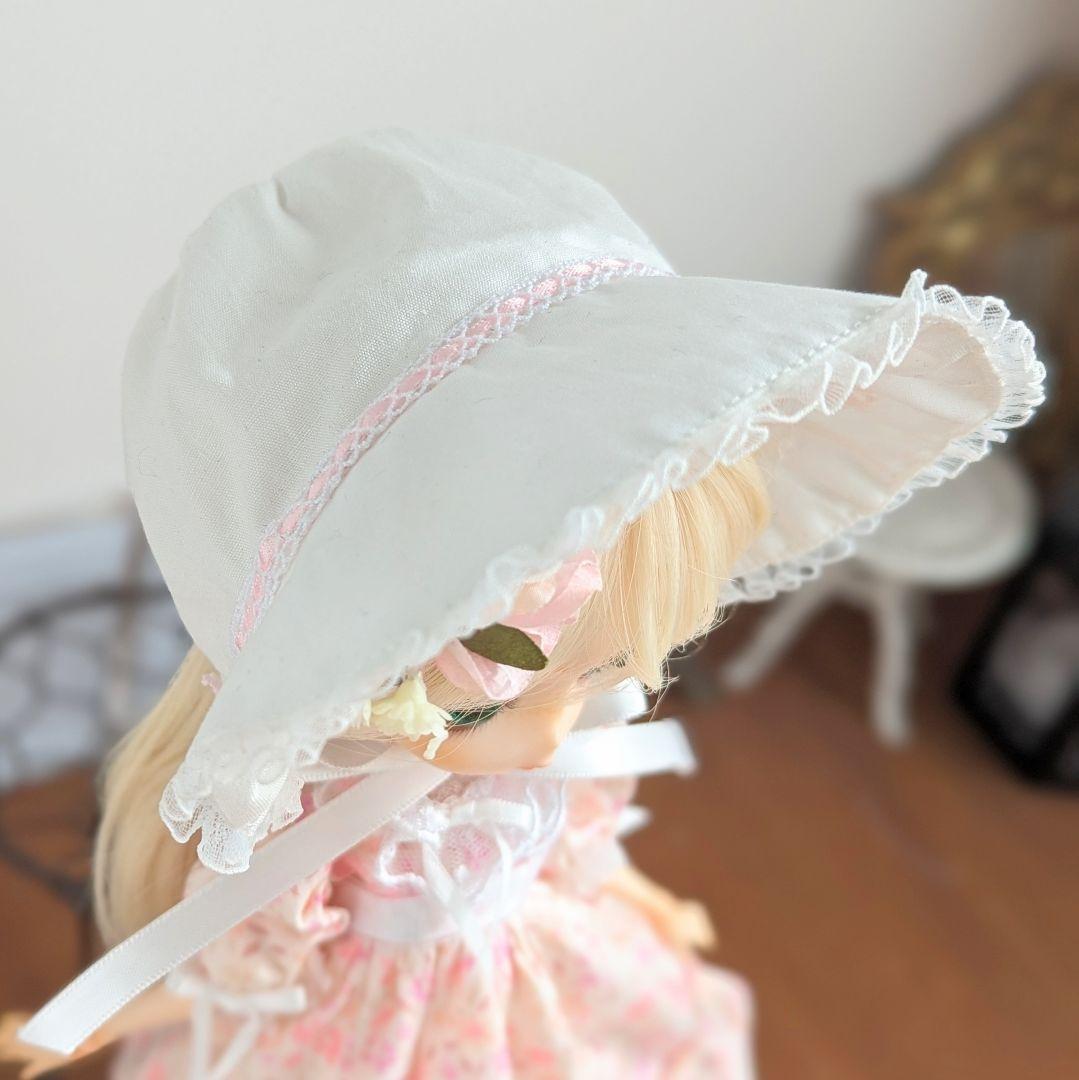 1554【ハルモニアブルーム服 】ピンクの花柄ワンピースとボンネットのセット