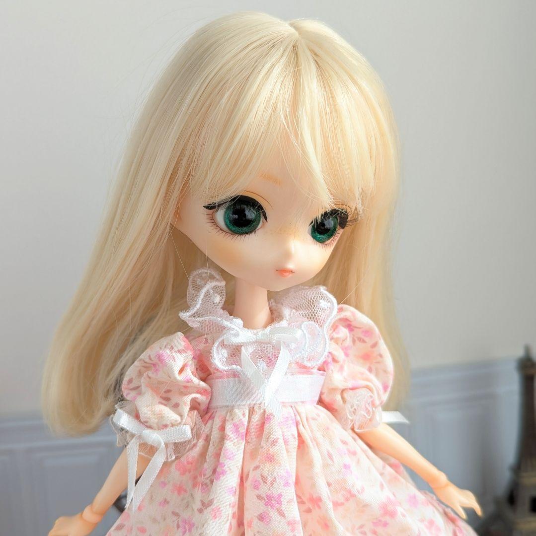 1554【ハルモニアブルーム服 】ピンクの花柄ワンピースとボンネットのセット