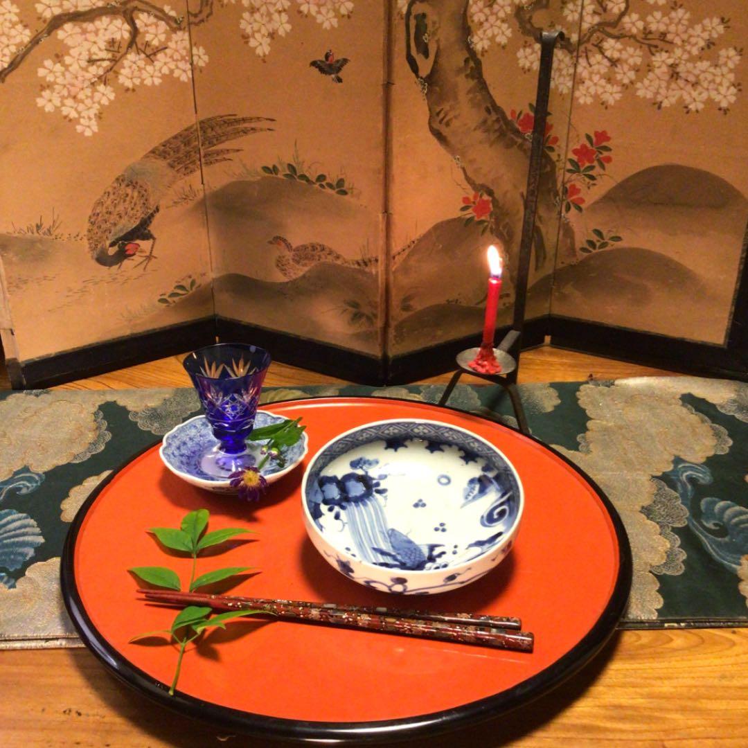 A526 古伊万里　柿右衛門　『渦福』染付　鯉の滝登り紋様　鉢　5客（共箱付）