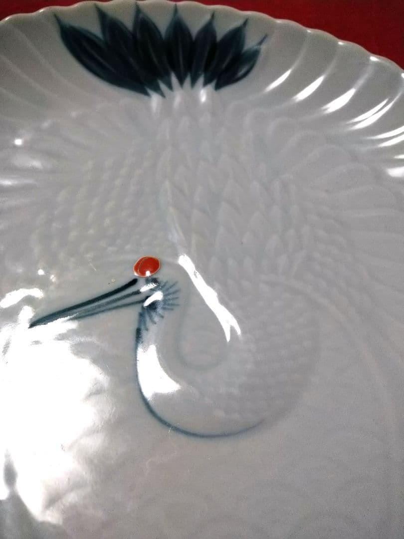 ♦アンティーク・コレクション品♦古伊万里【鶴皿】鍋島【陽刻翔鶴文皿】♦大 皿１皿