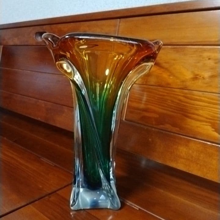 昭和レトロ・花瓶・花器・アンバー・ガラス・USED・安定感あり・【7】