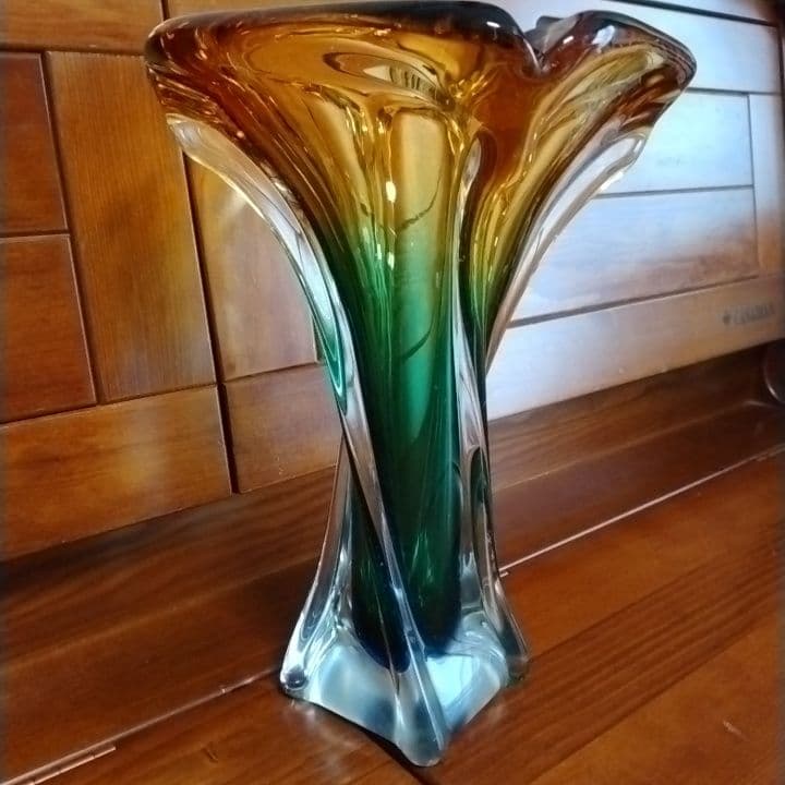 昭和レトロ・花瓶・花器・アンバー・ガラス・USED・安定感あり・【7】