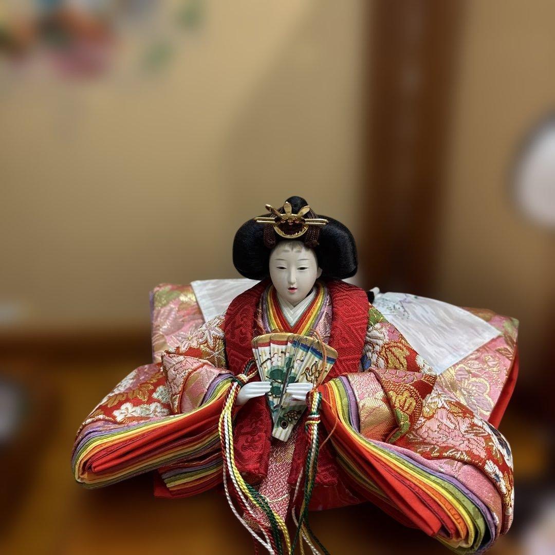 【美品】雛人形 親王飾り ひな祭り 束帯十二単 金屏風・台座セット華芳作　舞雛