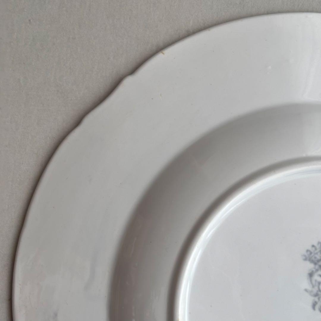 美品 フランスアンティーク ロンウィ ブルーグレーのロカイユ模様が美しい深皿