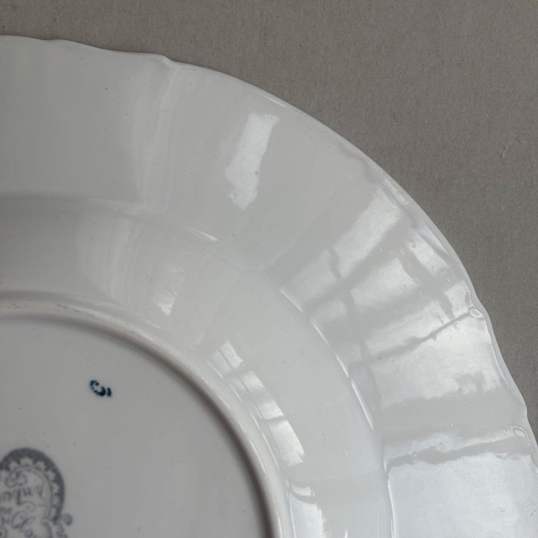 美品 フランスアンティーク ロンウィ ブルーグレーのロカイユ模様が美しい深皿