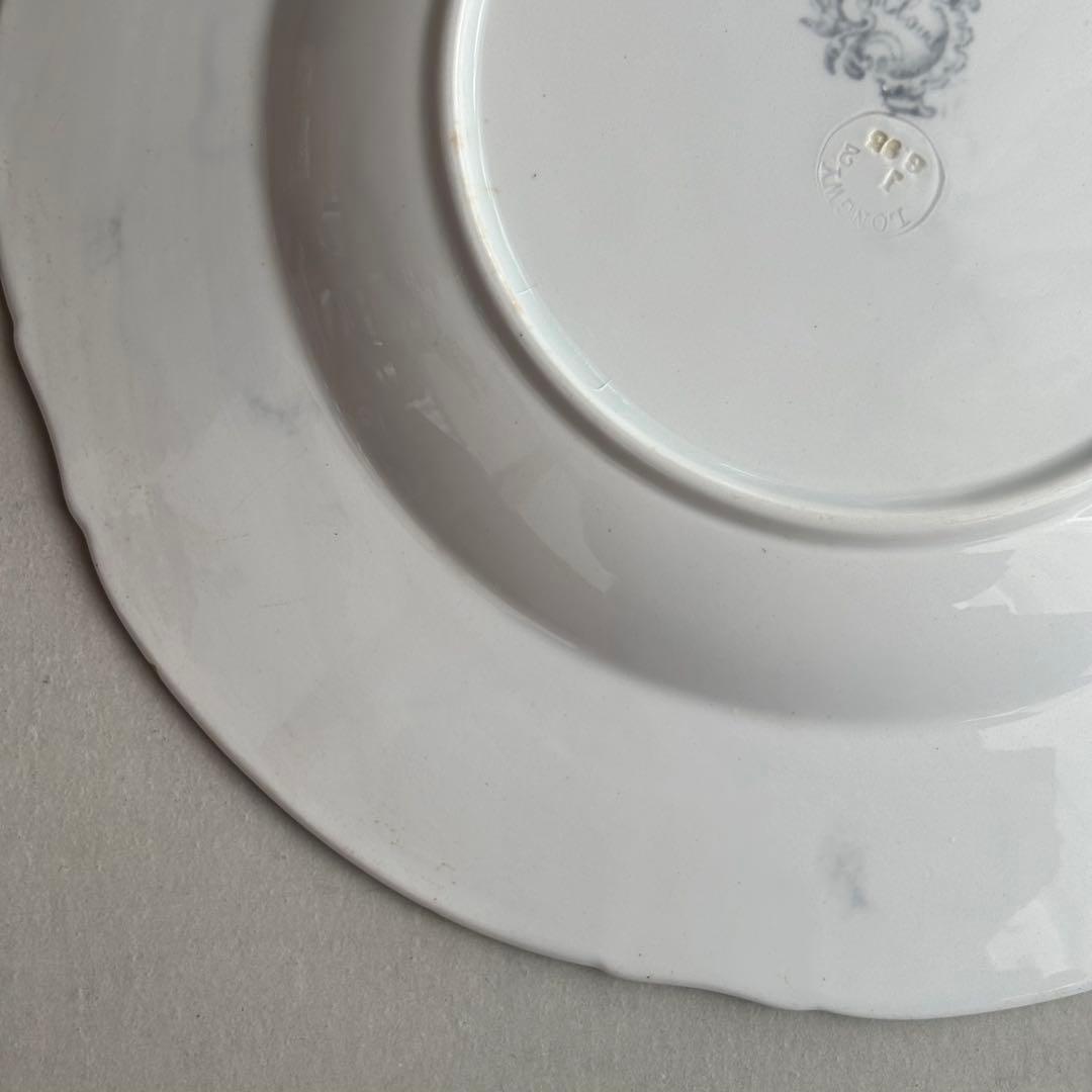 美品 フランスアンティーク ロンウィ ブルーグレーのロカイユ模様が美しい深皿