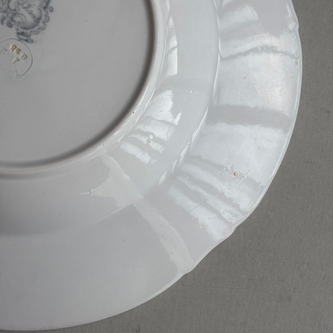 美品 フランスアンティーク ロンウィ ブルーグレーのロカイユ模様が美しい深皿