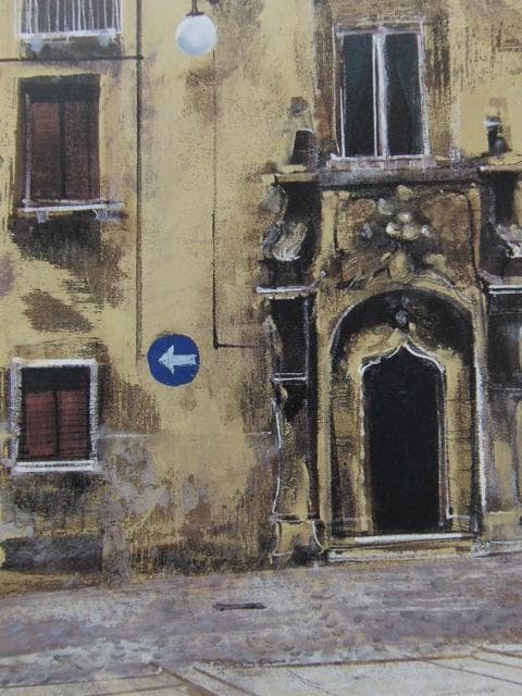 飯田史朗、【シエナ『街角』】、希少な額装用画集より、新品額装付、状態良好