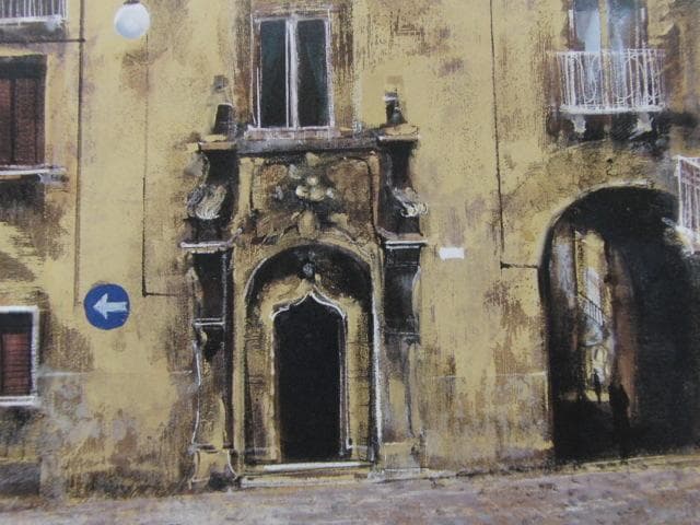 飯田史朗、【シエナ『街角』】、希少な額装用画集より、新品額装付、状態良好