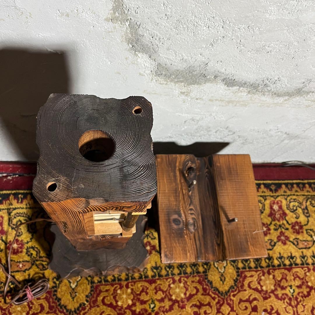 【激レア】杉材・和風行灯照明 天然木×竹細工×障子紙 灯籠 点灯確認済み
