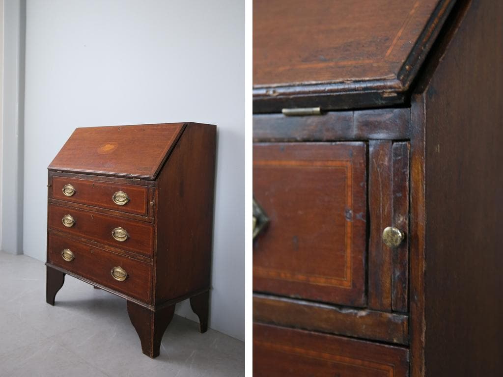 英国アンティーク木製ライティングビューロー/勉強机デスク/チェスト(92-161
