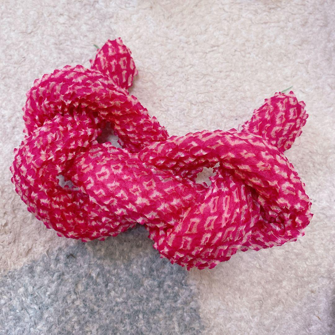 七五三 3歳 正絹 アンティーク 着物 被布 バッグ 草履 髪飾り マゼンタ