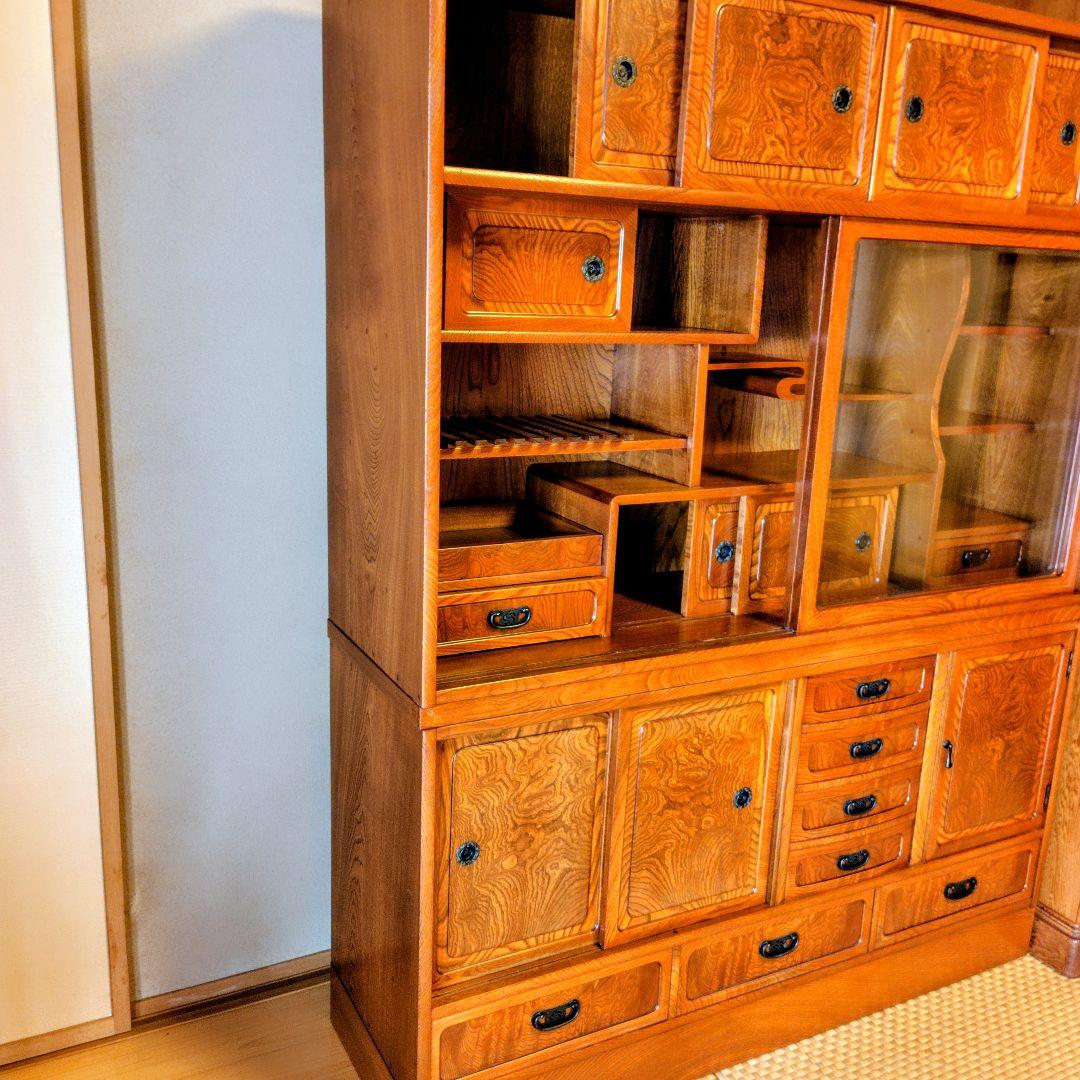 【高級・美品】欅（けやき）和家具 茶棚 飾り棚 飾棚 和箪笥 木目が美しい逸品