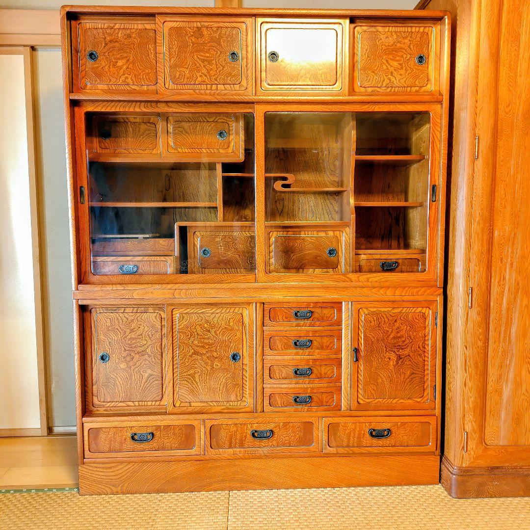 【高級・美品】欅（けやき）和家具 茶棚 飾り棚 飾棚 和箪笥 木目が美しい逸品