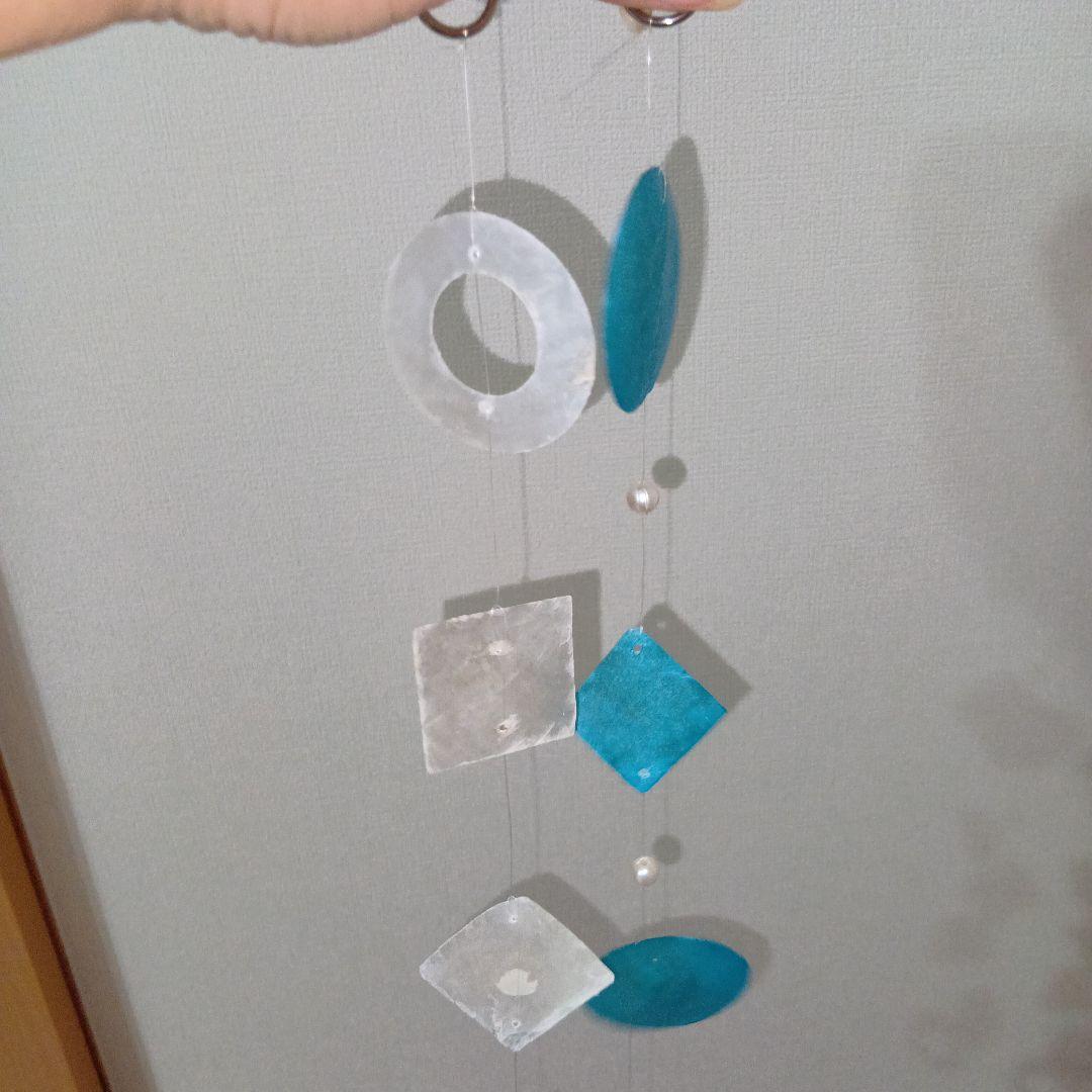 青と白の貝殻モビール　2ケセット