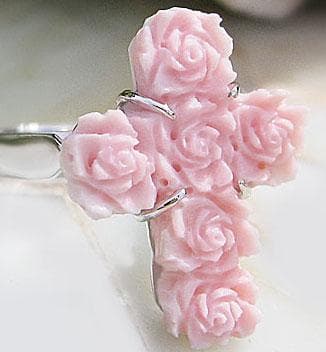 新品 ラファエレ氏ピンク シェルカメオ リング 薔薇の十字架　ローズ・クロス