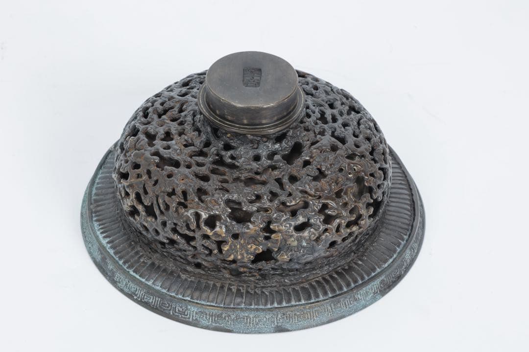 中国 古玩 薄端 波 銅 花器 生花 華道具 水盤 鉢 水鉢 古美術品 骨董品