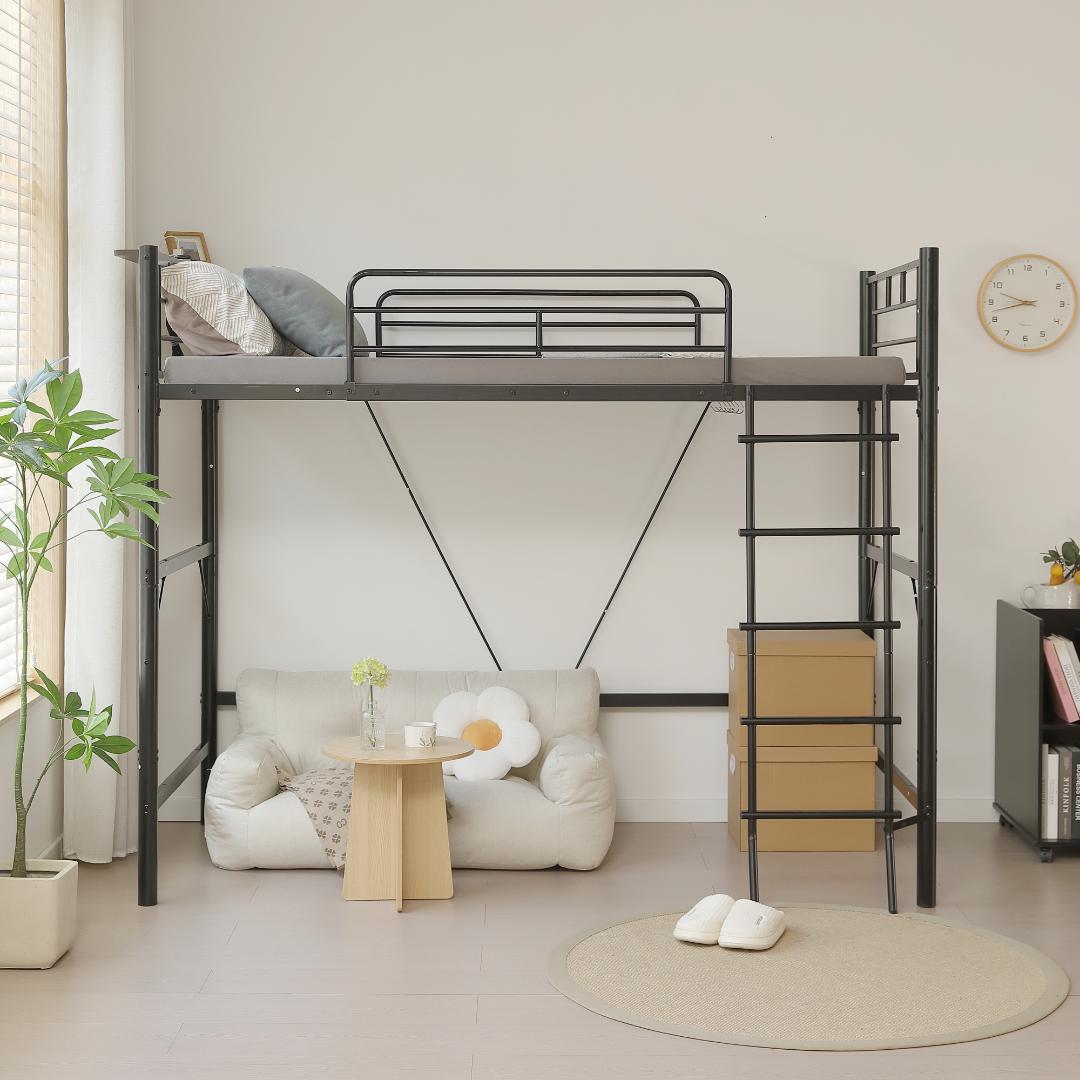 超人気✨ロフトベッド（S）コンセント付き送料無料 スチール 耐震ベッド　ブラック