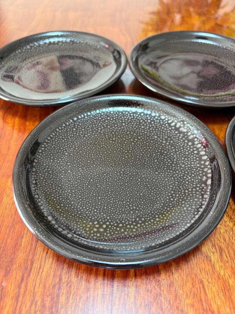 【美品】如泉窯_ 油滴天目_銘々皿5枚セット