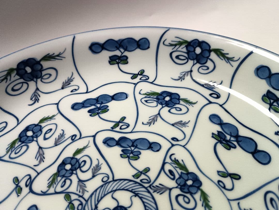 源右衛門窯 染錦 なずな紋 24.5㎝ 盛皿 深皿 未使用品